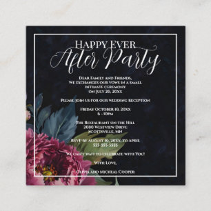 Elegante donkerroze bloemen Happy Ever After Party Informatiekaartje