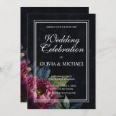 Elegante donkerroze bloemenbruiloft uitnodigingen (Voorkant / Achterkant)