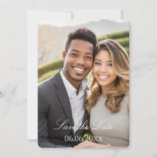 Elegante donkerroze en witte foto save the date