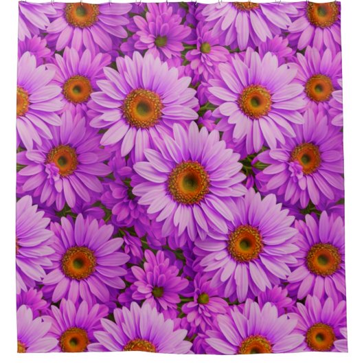 Elegante donkerroze magenta bloemenmadeliefjes douchegordijn (Voorkant)