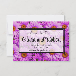 Elegante donkerroze magenta bloemenmadeliefjes save the date