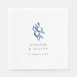 Elegante Doodle Blauwe Citroenen Bruiloft Servet
