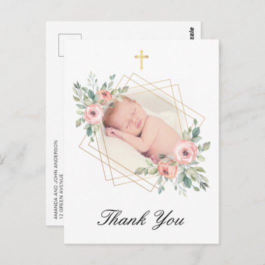 Elegante doop bloemendank u briefkaart (Voorkant / Achterkant)