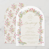 Elegante doop bloemenveerboog kaart (Voorkant / Achterkant)