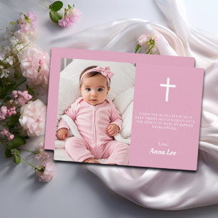 Elegante doop doop doop witte kruis stoffig roze bedankkaart