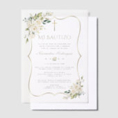 Elegante Doop met Witte Bloemen Gouden Doopfeest Vellum Uitnodigingen (Offset)