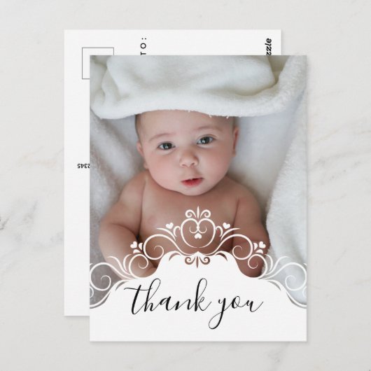 Elegante doopfoto Dank u Briefkaart (Voorkant / Achterkant)