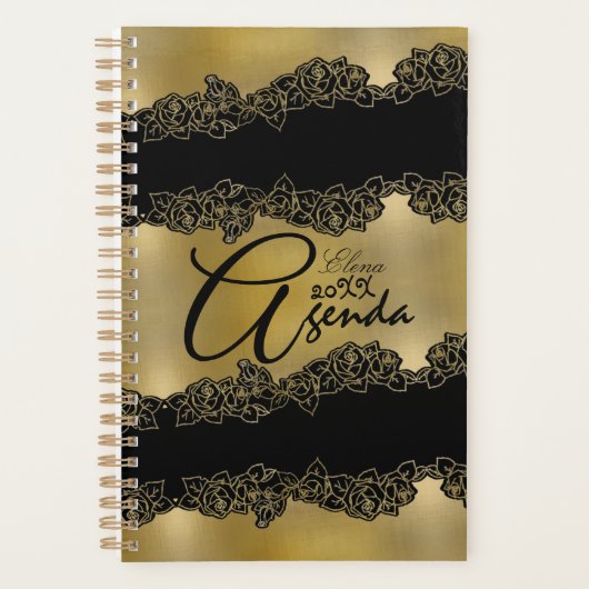 elegante  dorada personalizada con rosas planner (Voorkant)