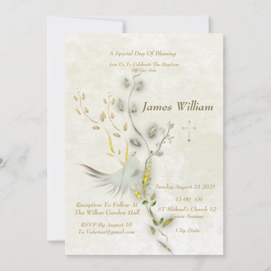 Elegante Dove doop uitnodiging (Voorkant)