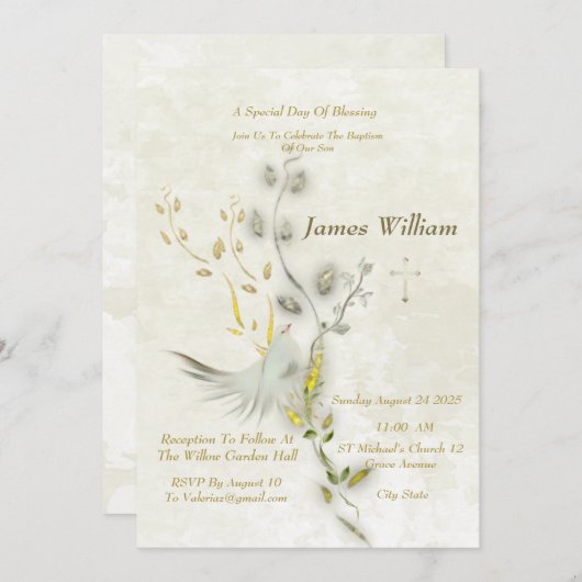 Elegante Dove doop uitnodiging (Voorkant / Achterkant)