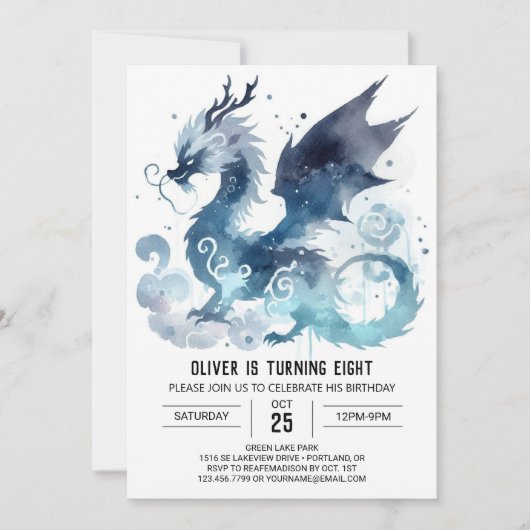 Elegante Dragon Birthday Printable Kaart (Voorkant)