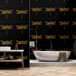 Elegante, Dramatische Black en Gold Dragonfly Fant Behang