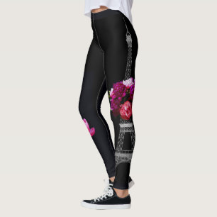 Elegante Dramatische Pioenrozen En Eiffeltoren Leggings