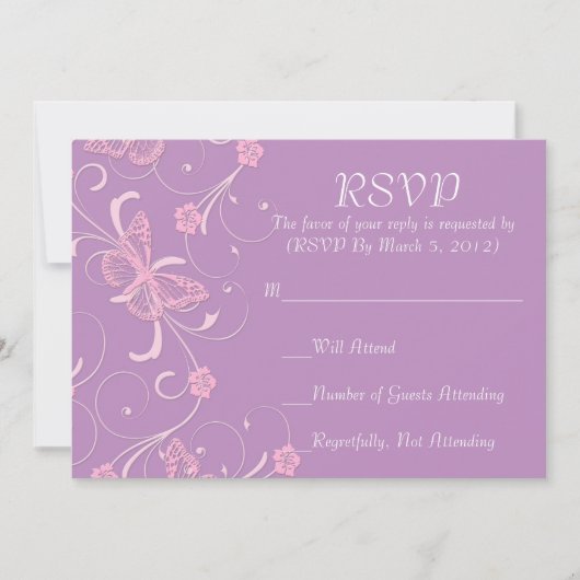 Elegante Dream Lavendel Vlinder RSVP kaart (Voorkant)