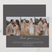 Elegante drie foto bruiloft dank u bedankkaart (Voorkant / Achterkant)
