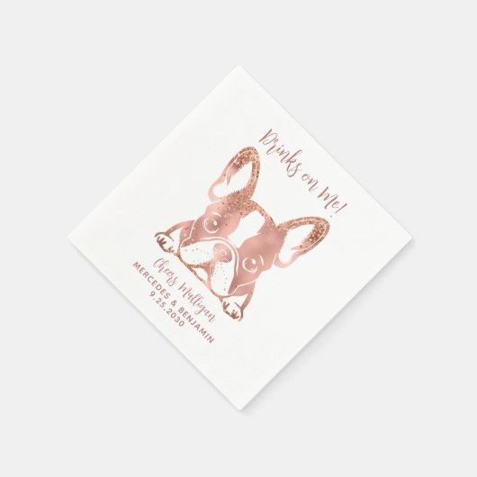 Elegante Drinken op me Franse Bulldog Roos bruilof Servet (Hoek)