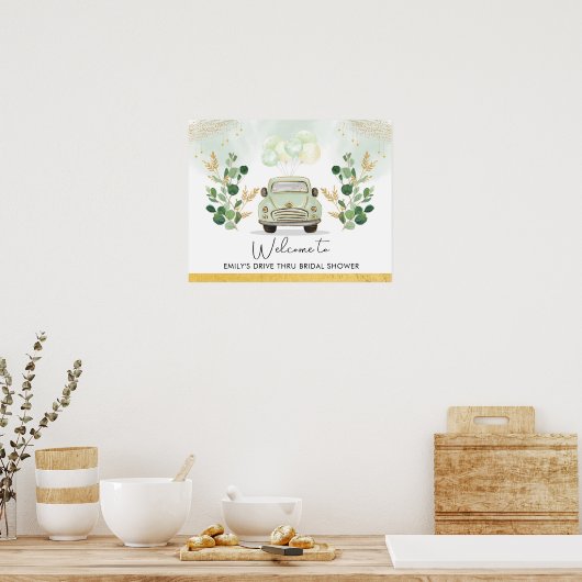 Elegante Drive-Through Bruiloftsshower Parade Welk Poster (Keuken)