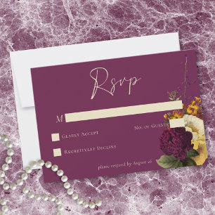 Elegante droevige sieraden vintage bloemrijke wijn RSVP kaartje