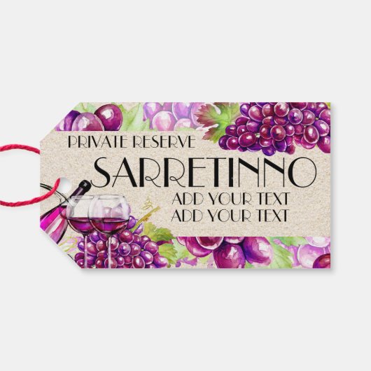 Elegante druiven en wijngeschenk Label Cadeaulabel (Achterkant Horizontaal)