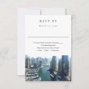 Elegante Dubai Silhouette Watercolor Bruiloft RSVP Kaartje
