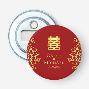 Elegante dubbele geluks Chinese huwelijksbloemstuk Button Flesopener