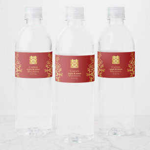 Elegante dubbele geluks Chinese huwelijksbloemstuk Waterfles Etiket