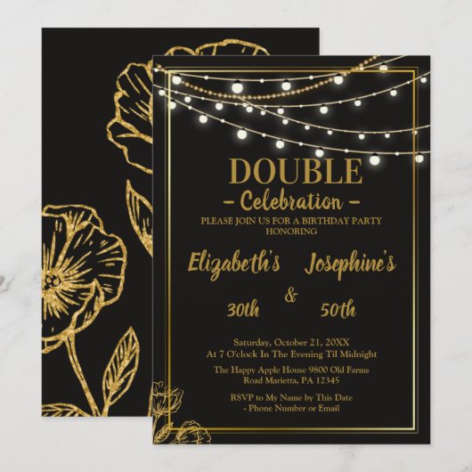 Elegante dubbele verjaardag soiree uitnodiging (Voorkant / Achterkant)