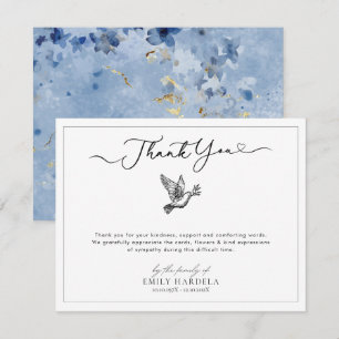 Elegante Duif Dankkaart Gouden Blauw Bloemen Bedankkaart