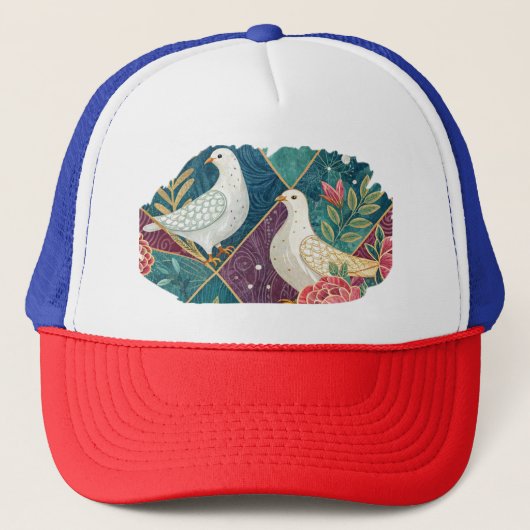 Elegante Duiven Roze Bloemen & Goud Geometrische U Trucker Pet (Voorkant)