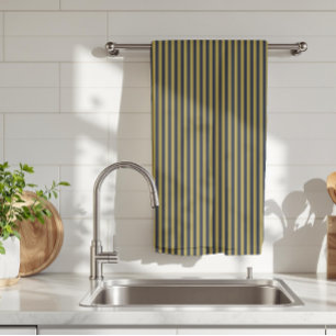 Elegante dunne gouden en marineblauwe verticale st theedoek