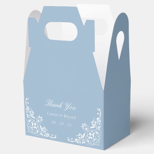 Elegante Dusty Blauw en Wit bruiloft Dank u Bedankdoosjes (Geopend)