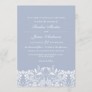 Elégante Dusty Bleu Blanc Dentelle Invitation Mari
