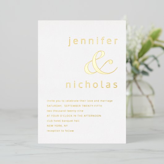 Elegante Dusty Blue Ampersand Wedding Gold Folie Uitnodiging (Staand Voorkant)