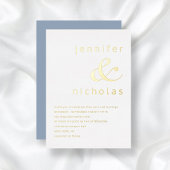 Elegante Dusty Blue Ampersand Wedding Gold Folie Uitnodiging