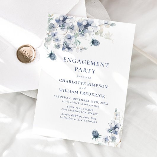 Elegante Dusty Blue Boho Winter ENGAGEMENT PARTY Kaart