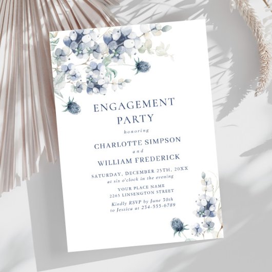 Elegante Dusty Blue Boho Winter ENGAGEMENT PARTY Kaart