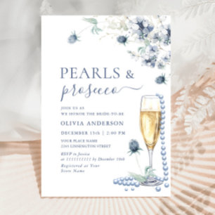Elegante Dusty Blue Boho Winter PEARLS & Prosecco Kaart