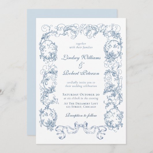 Elegante Dusty Blue bruiloft Kaart (Voorkant / Achterkant)