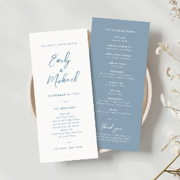 Elegante Dusty Blue Calligraphy Wedding Program Kaart