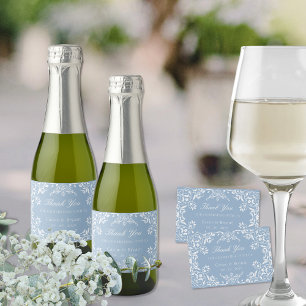 Elegante Dusty Blue Chinoiserie bruiloft Dank u Sparkling Wijnetiket