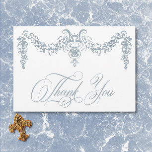 Elegante Dusty Blue Chinoiserie Cherub Wedding Bedankkaart