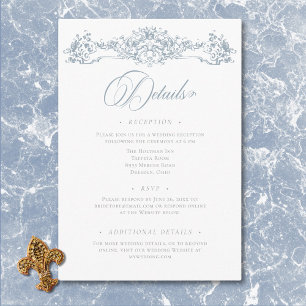 Elegante Dusty Blue Chinoiserie Cherub Wedding Informatiekaartje