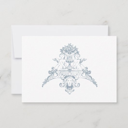 Elegante Dusty Blue Chinoiserie Cherub Wedding QR RSVP Kaartje (Achterkant)