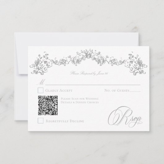 Elegante Dusty Blue Chinoiserie Cherub Wedding QR RSVP Kaartje (Voorkant)