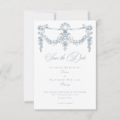 Elegante Dusty Blue Chinoiserie Cherub Wedding Save The Date (Voorkant)