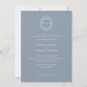Elegante Dusty Blue Crest Monogram bruiloft Kaart
