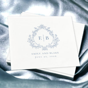 Elegante Dusty Blue Crest Wedding Logo Servet