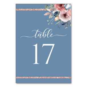 Elegante Dusty Blue en Roos Gold Wedding Kaart