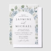 Elegante Dusty Blue Floral Arch Lijst Wedding Vellum Uitnodigingen (Offset)