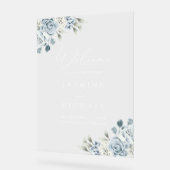 Elégante Dusty Blue Floral Mariage Bienvenue (Angle)